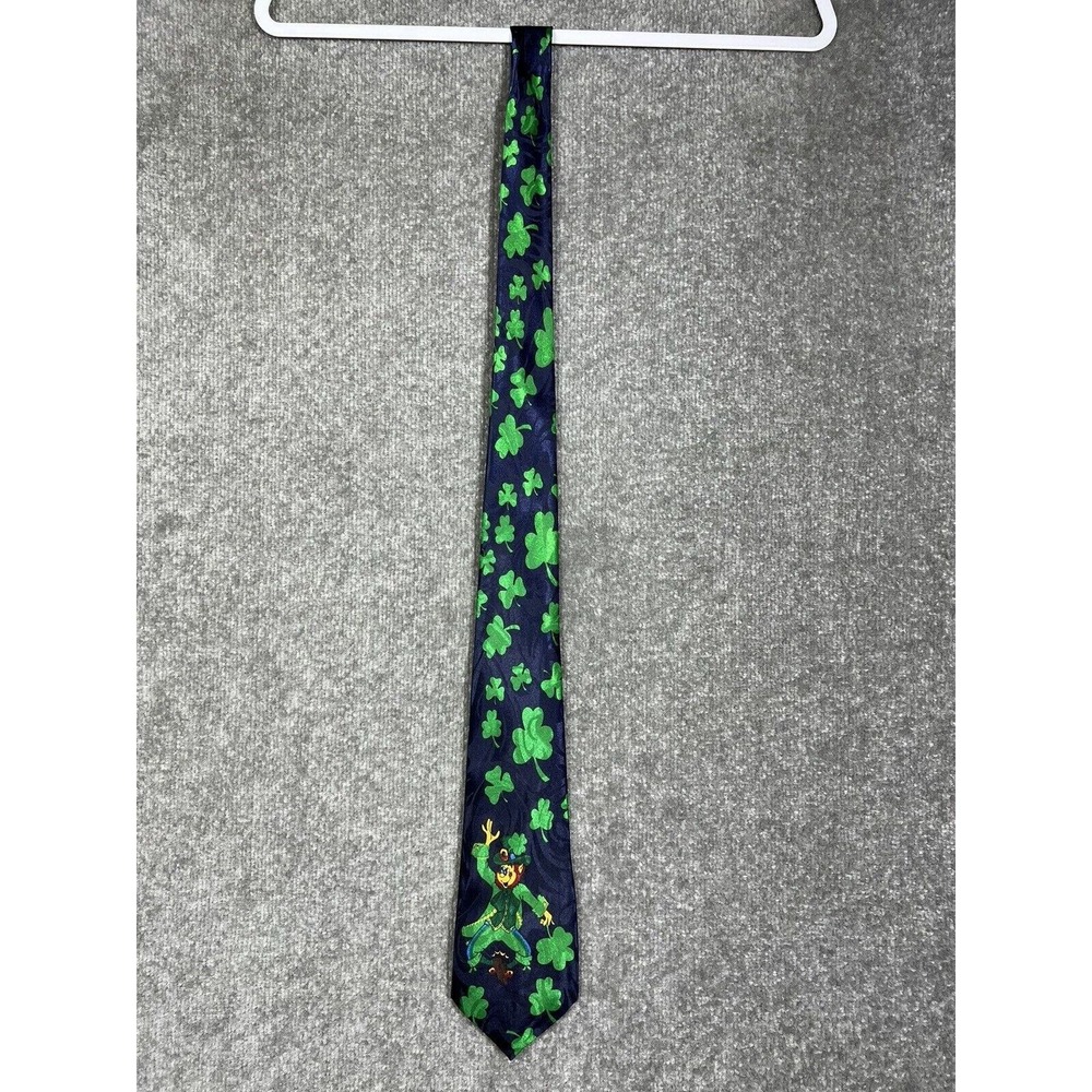 Fratello Leprechaun Clover St Patricks Day Mens Pointed Tie Blue Green Vintage